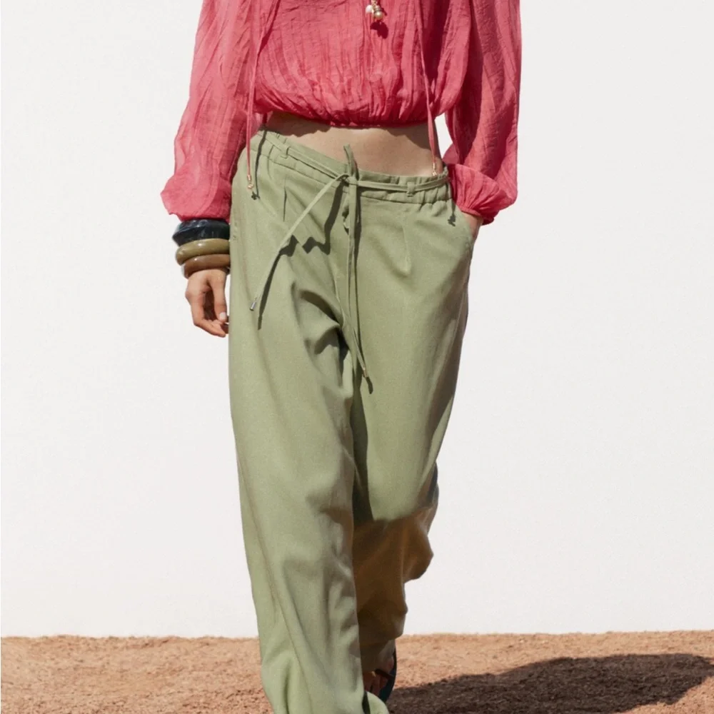 Zara Olive Green Wide Leg Pants - Picture 6 of 6